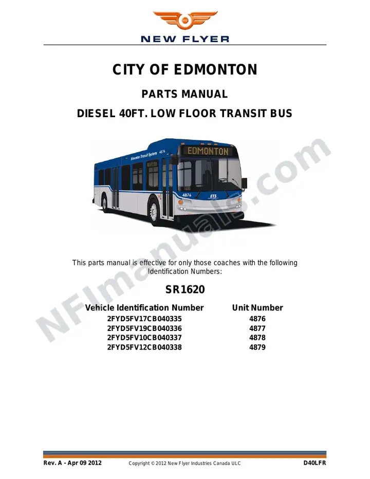 SR1620 Parts Manual, City of Edmonton first-page preview
