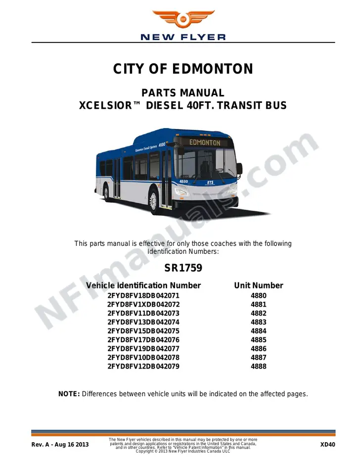 SR1759 Parts Manual, City of Edmonton first-page preview