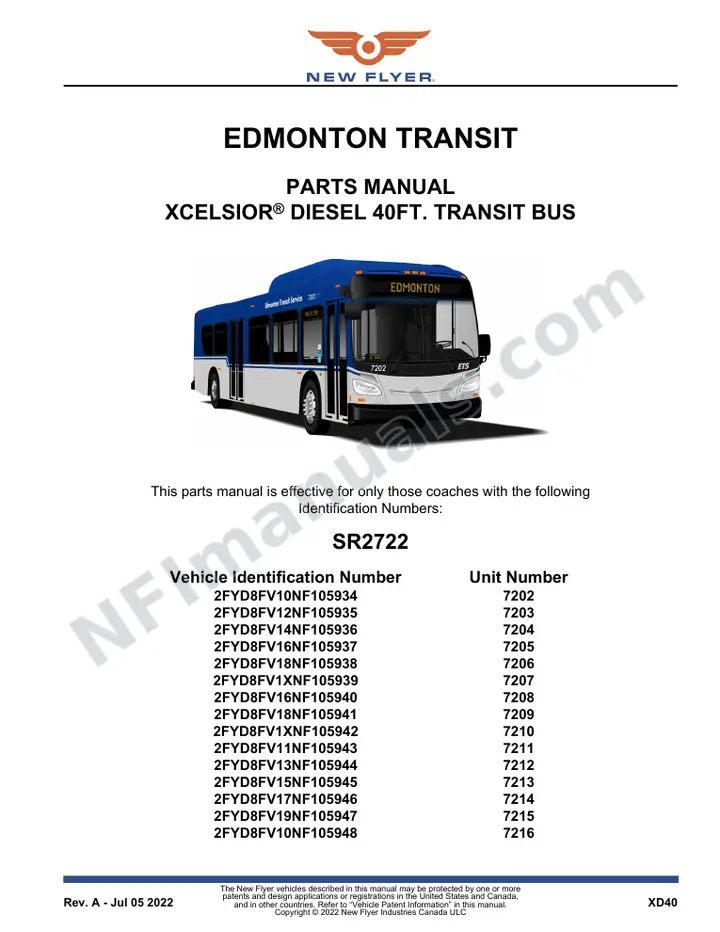 SR2722 Parts Manual, Edmonton Transit first-page preview