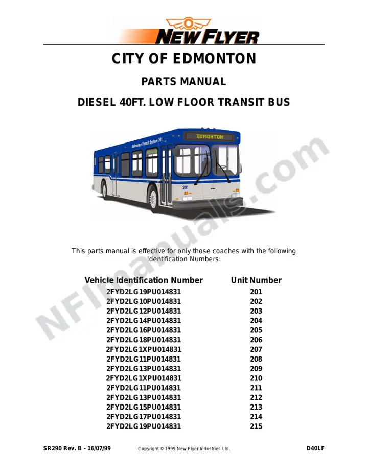 SR290 Parts Manual, City of Edmonton first-page preview