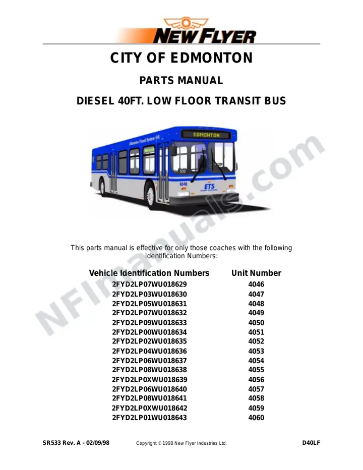 SR533 Parts Manual, City of Edmonton first-page preview