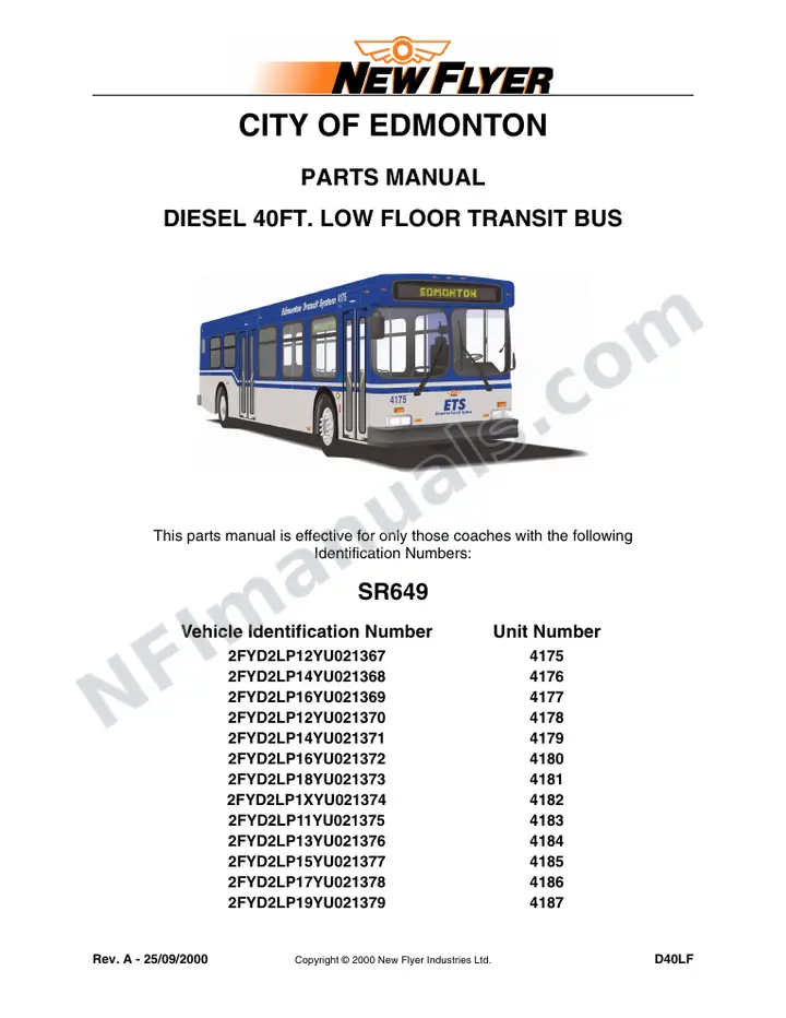 SR649 Parts Manual, City of Edmonton first-page preview