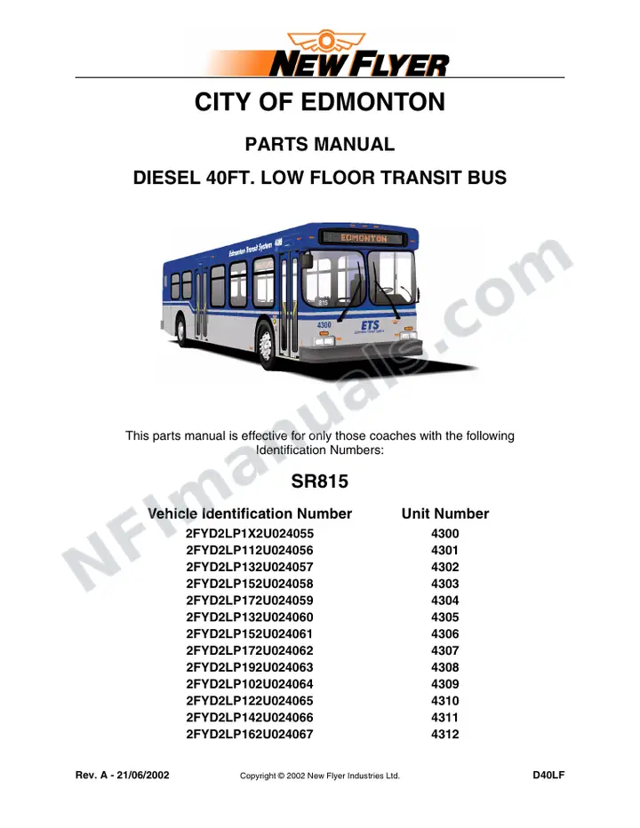 SR815 Parts Manual, City of Edmonton first-page preview