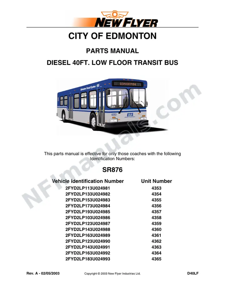 SR876 Parts Manual, City of Edmonton first-page preview