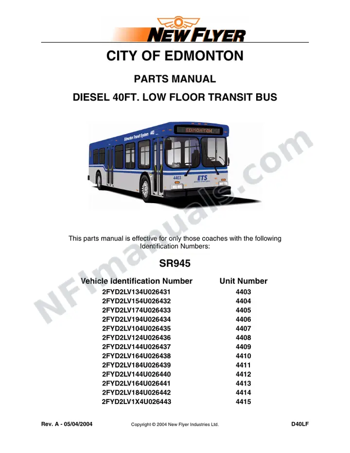 SR945 Parts Manual, City of Edmonton first-page preview