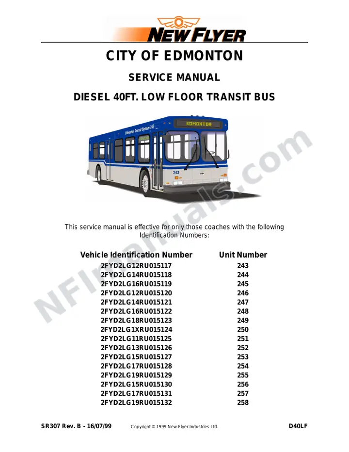 SR307 Service Manual, City of Edmonton first-page preview