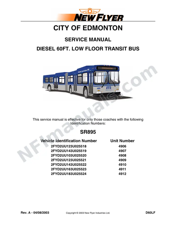 SR895 Service Manual, City of Edmonton first-page preview