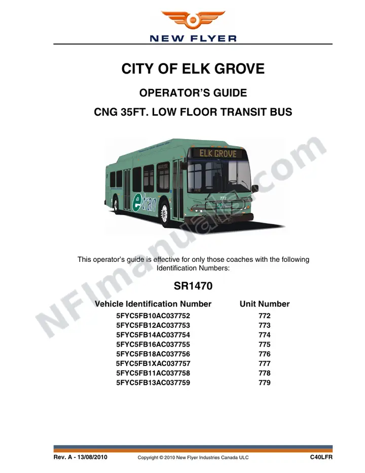 New Flyer C40LFR Manual Package - City of Elk Grove included manual preview