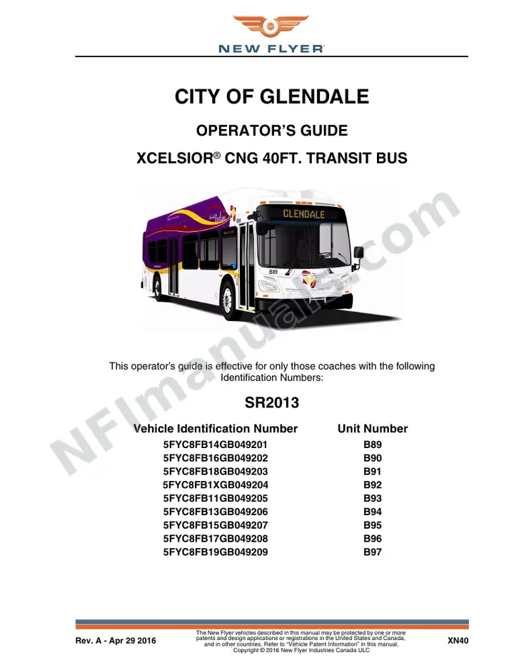 New Flyer XN40 Manual Package - City of Glendale included manual preview