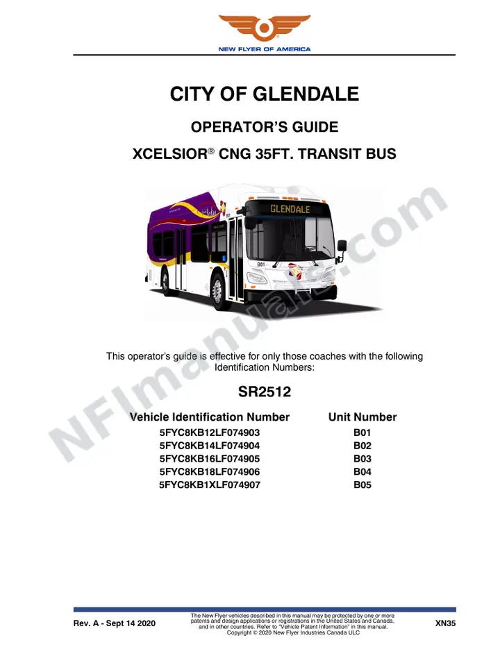 New Flyer XN35 Manual Package - City of Glendale included manual preview