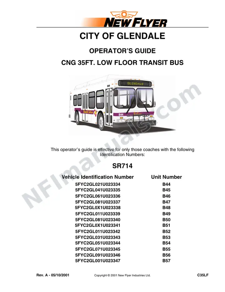 New Flyer C35LF Manual Package - City of Glendale included manual preview