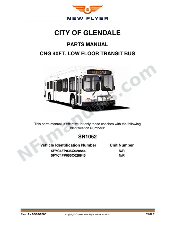 SR1052 Parts Manual, City of Glendale first-page preview