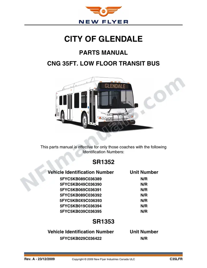 SR1352_SR1353 Parts Manual, City of Glendale first-page preview