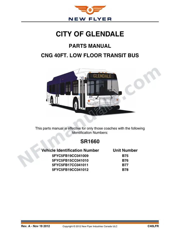 SR1660 Parts Manual, City of Glendale first-page preview