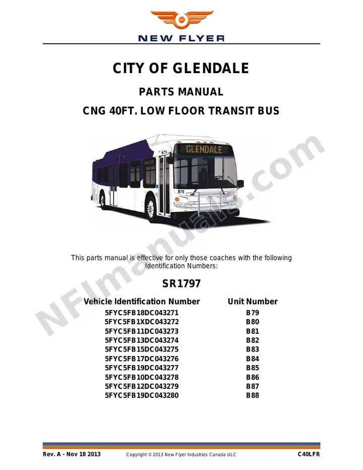 SR1797 Parts Manual, City of Glendale first-page preview