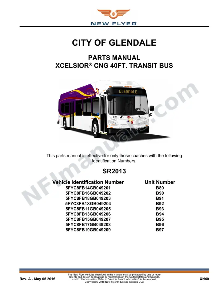SR2013 Parts Manual, City of Glendale first-page preview