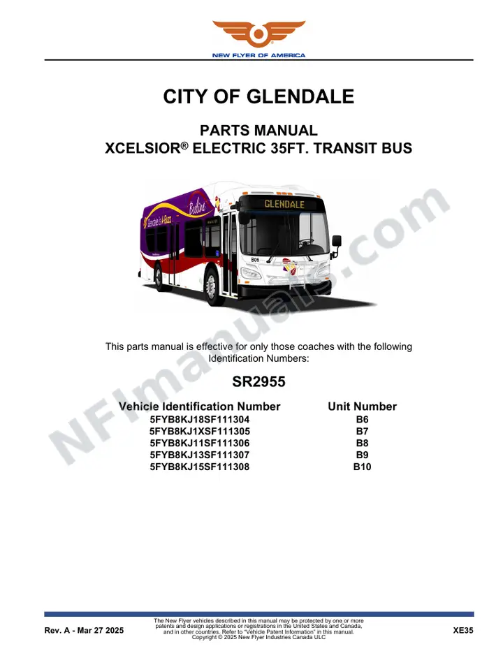 SR2955 Parts Manual, City of Glendale first-page preview