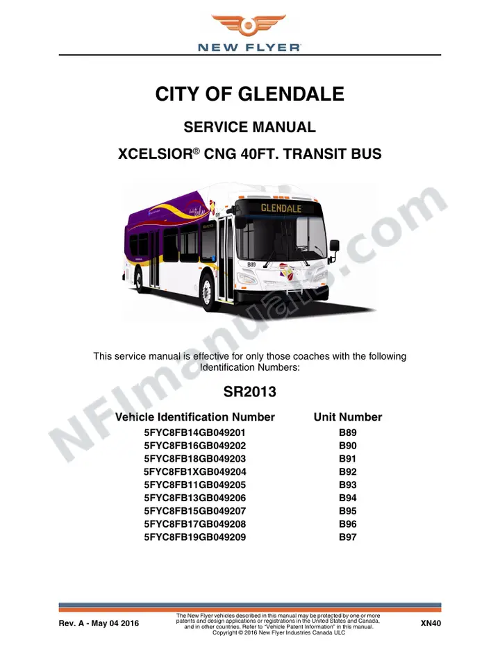 SR2013 Service Manual, City of Glendale first-page preview