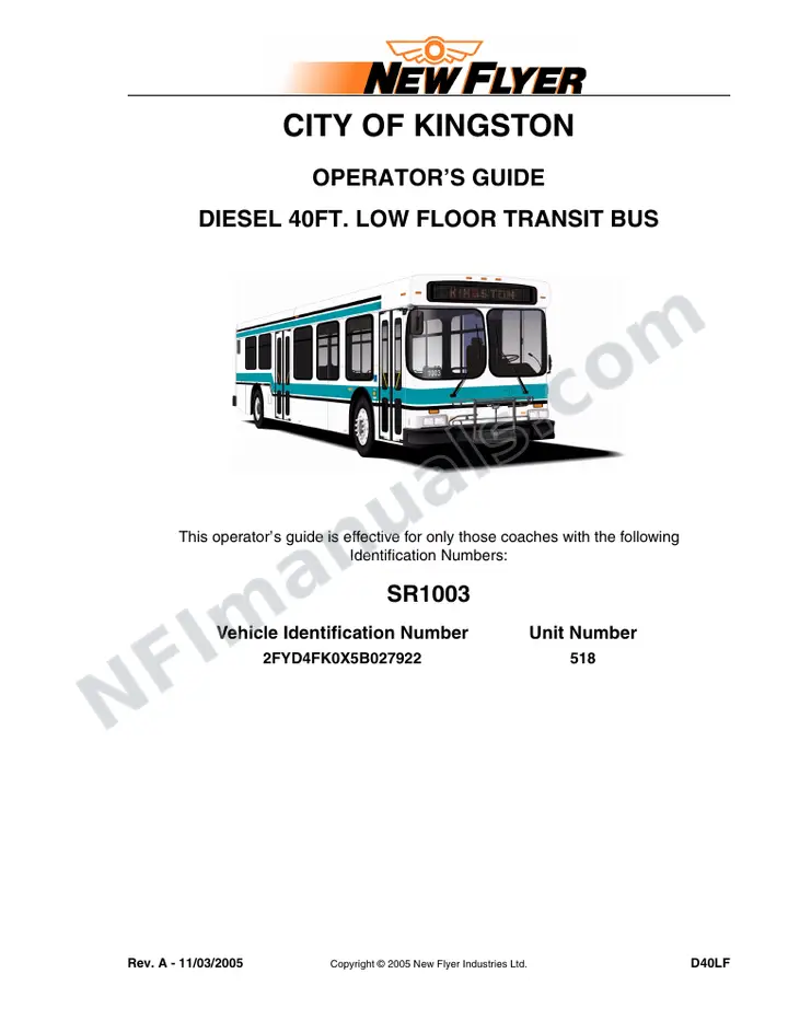 New Flyer D40LF Manual Package - City of Kingston included manual preview
