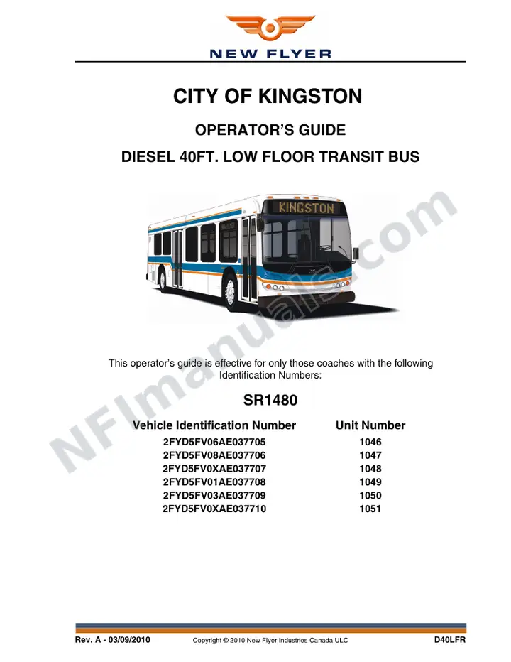 New Flyer D40LFR Manual Package - City of Kingston included manual preview