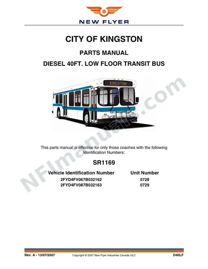 SR1169 Parts Manual, City of Kingston first-page preview