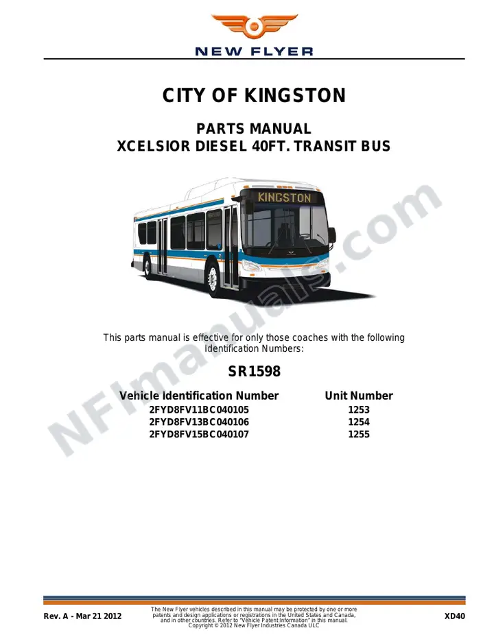 SR1598 Parts Manual, City of Kingston first-page preview
