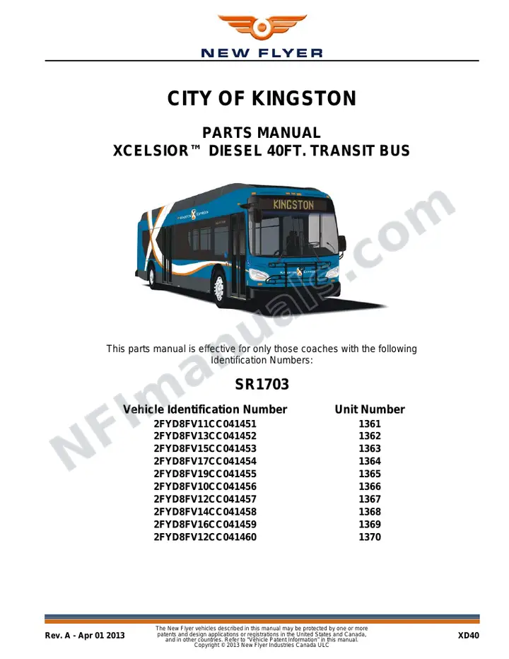 SR1703 Parts Manual, City of Kingston first-page preview