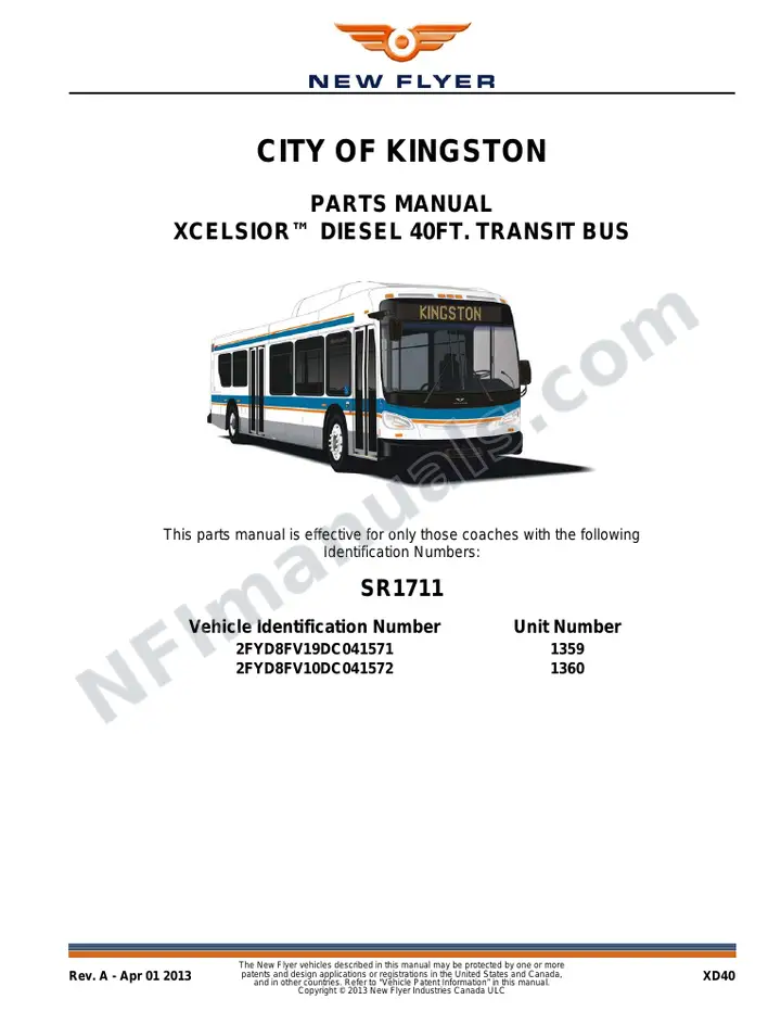 SR1711 Parts Manual, City of Kingston first-page preview