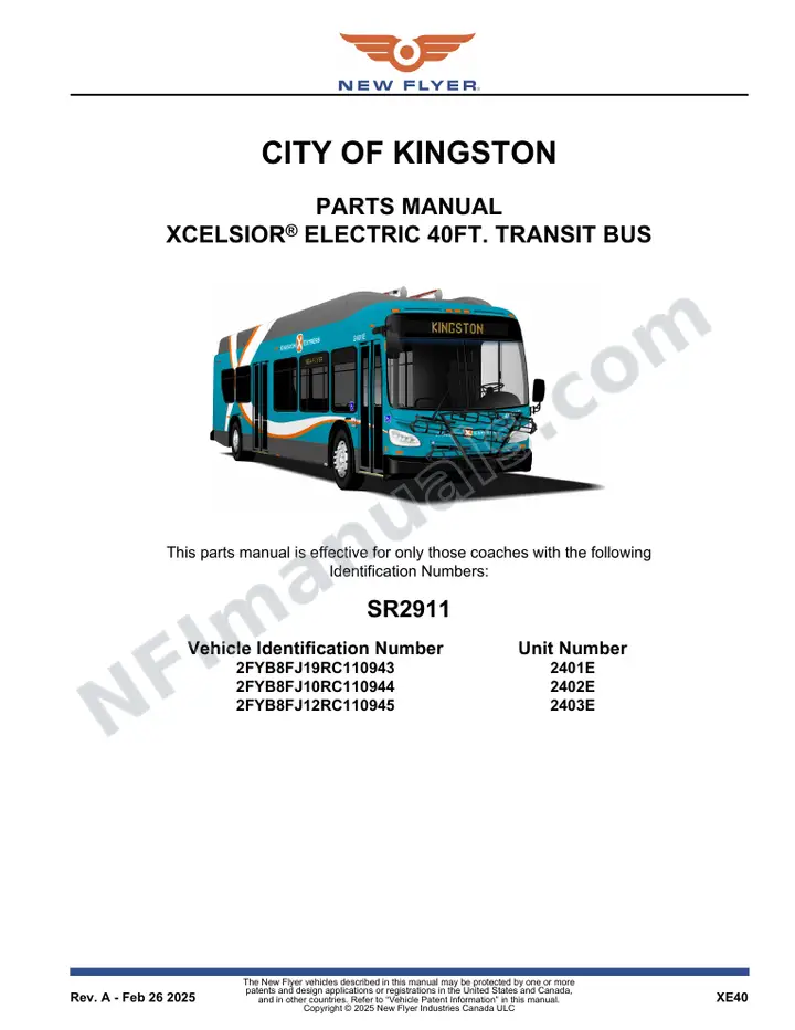 SR2911 Parts Manual, City of Kingston first-page preview