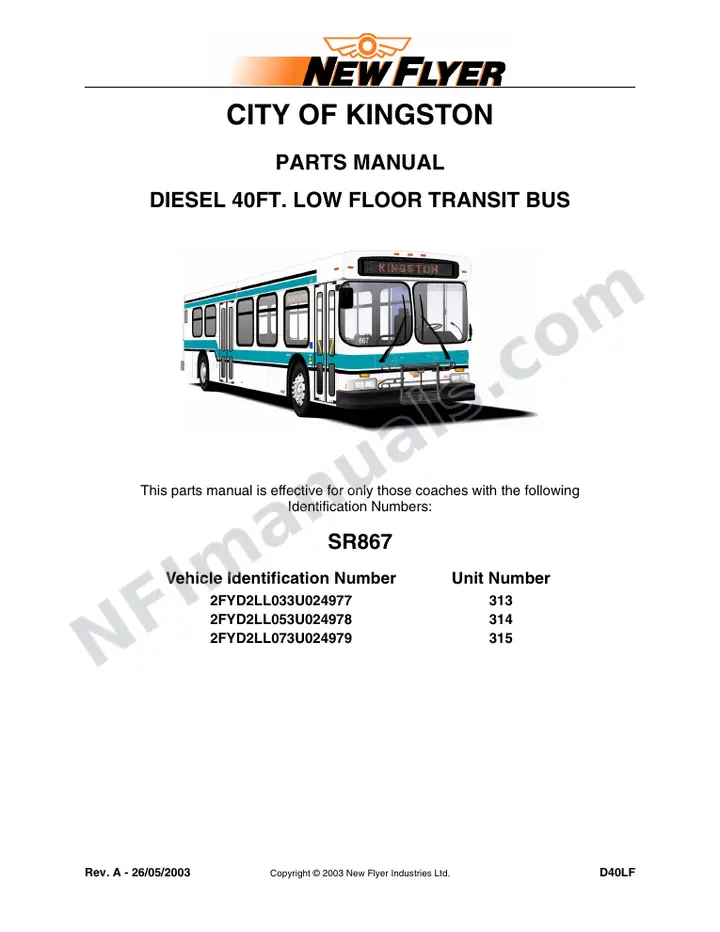 SR867 Parts Manual, City of Kingston first-page preview