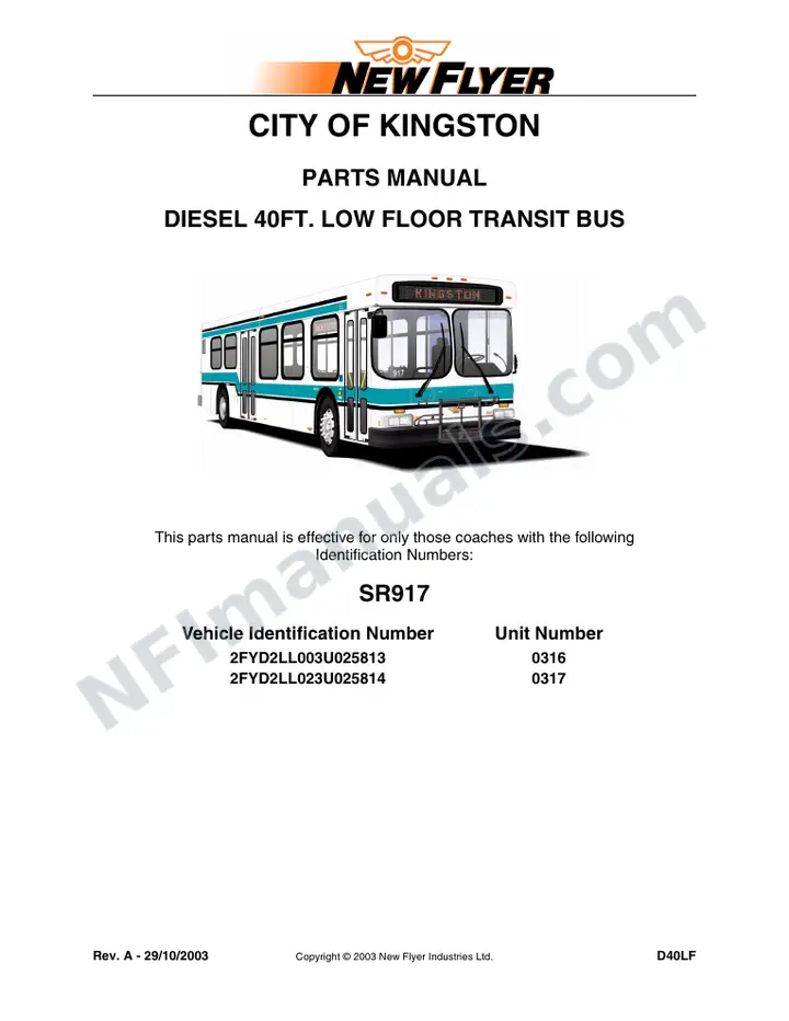 SR917 Parts Manual, City of Kingston first-page preview