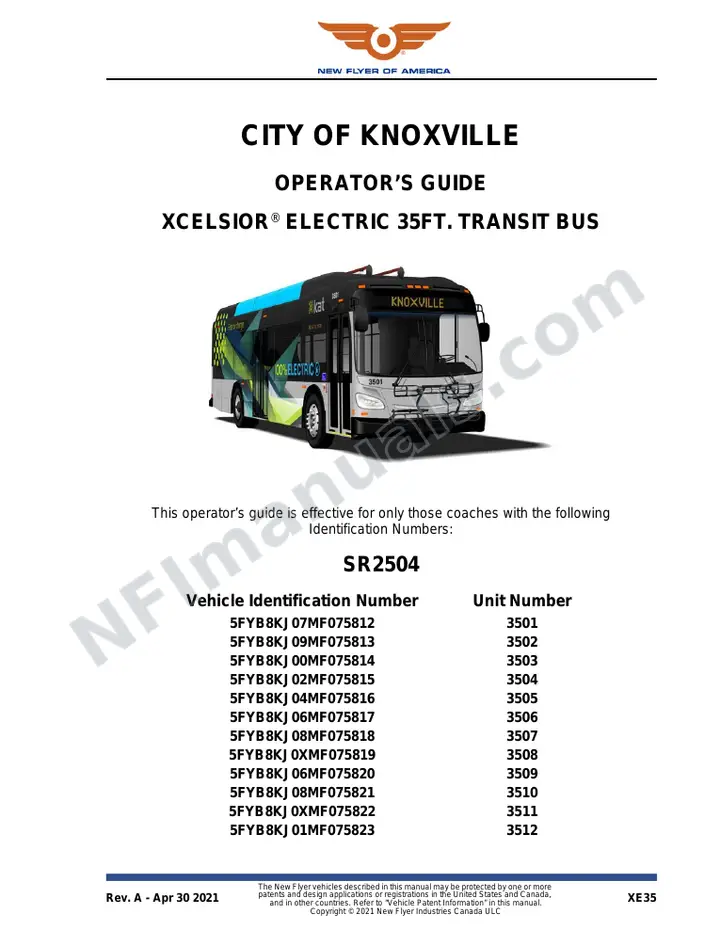 New Flyer XE35 Manual Package - City of Knoxville included manual preview
