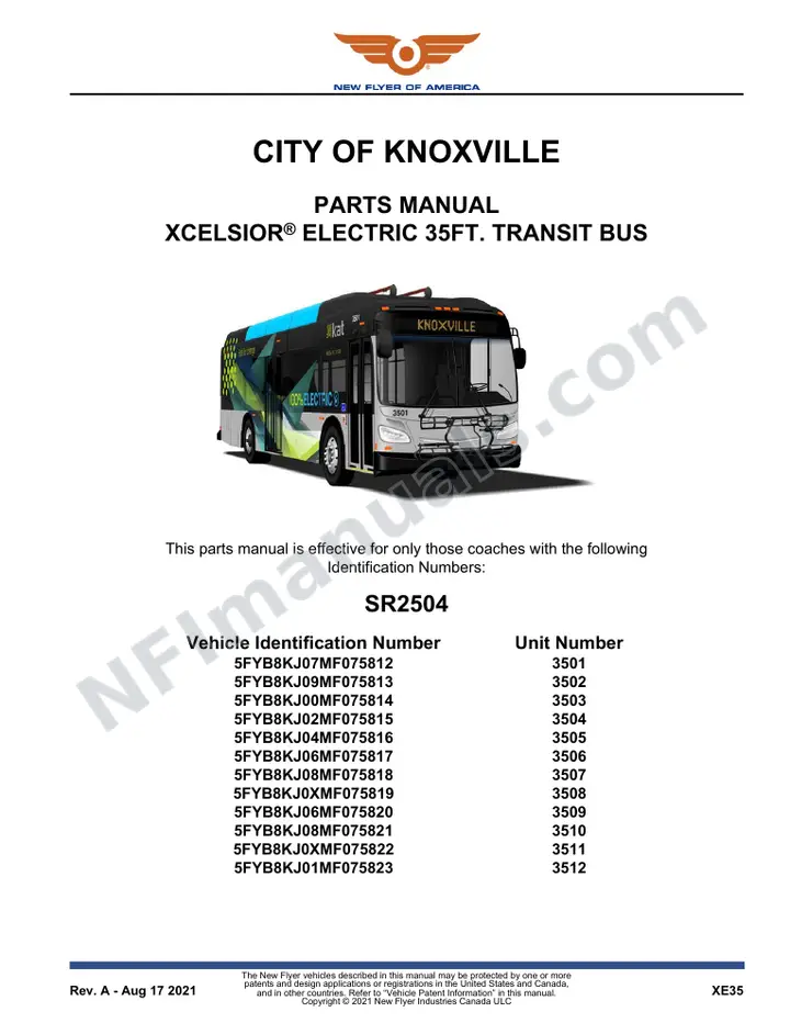 SR2504 Parts Manual, City of Knoxville first-page preview