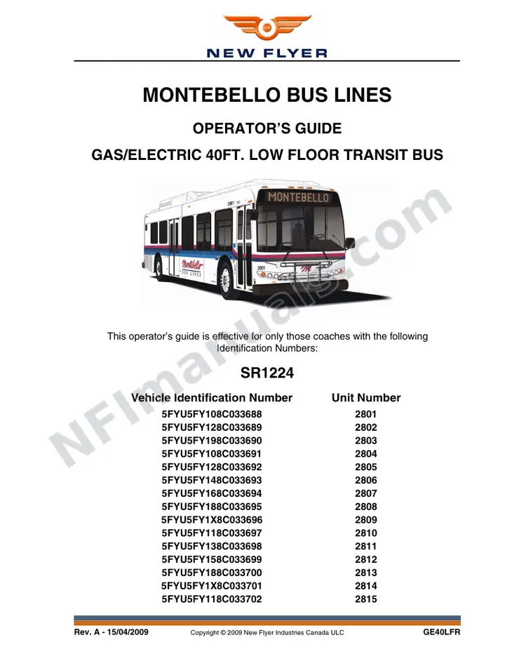 New Flyer GE40LFR Manual Package - City of Montebello included manual preview