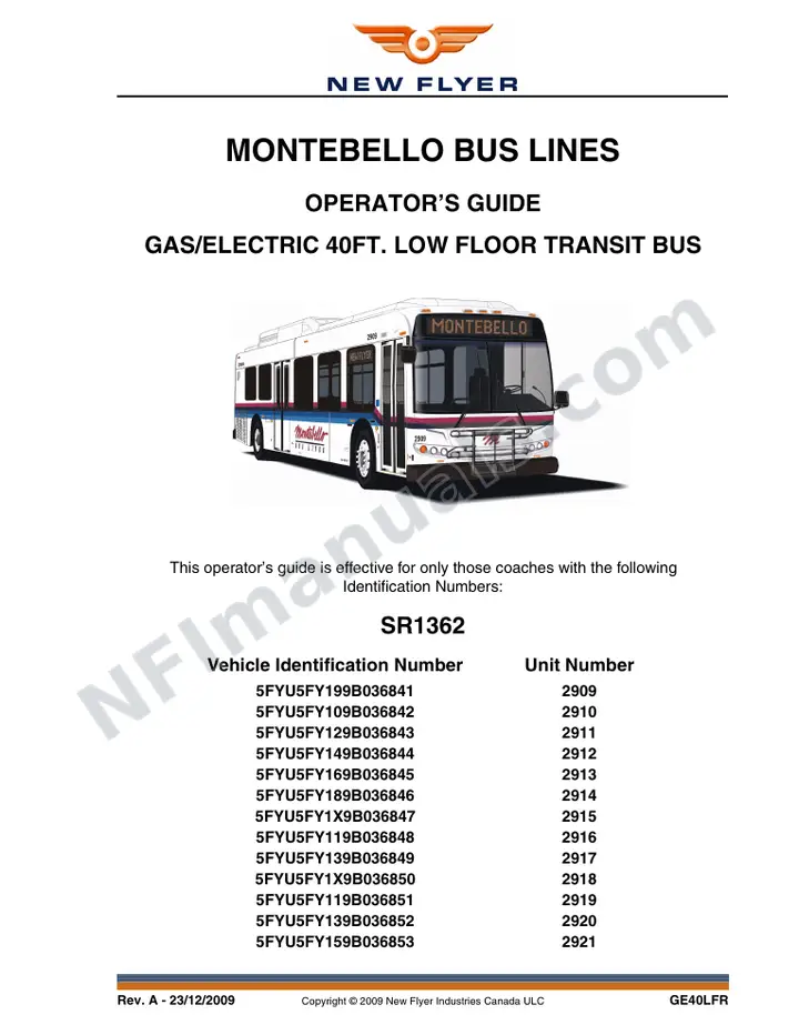 SR1362 Operator's Guide, Montebello Bus Lines first-page preview