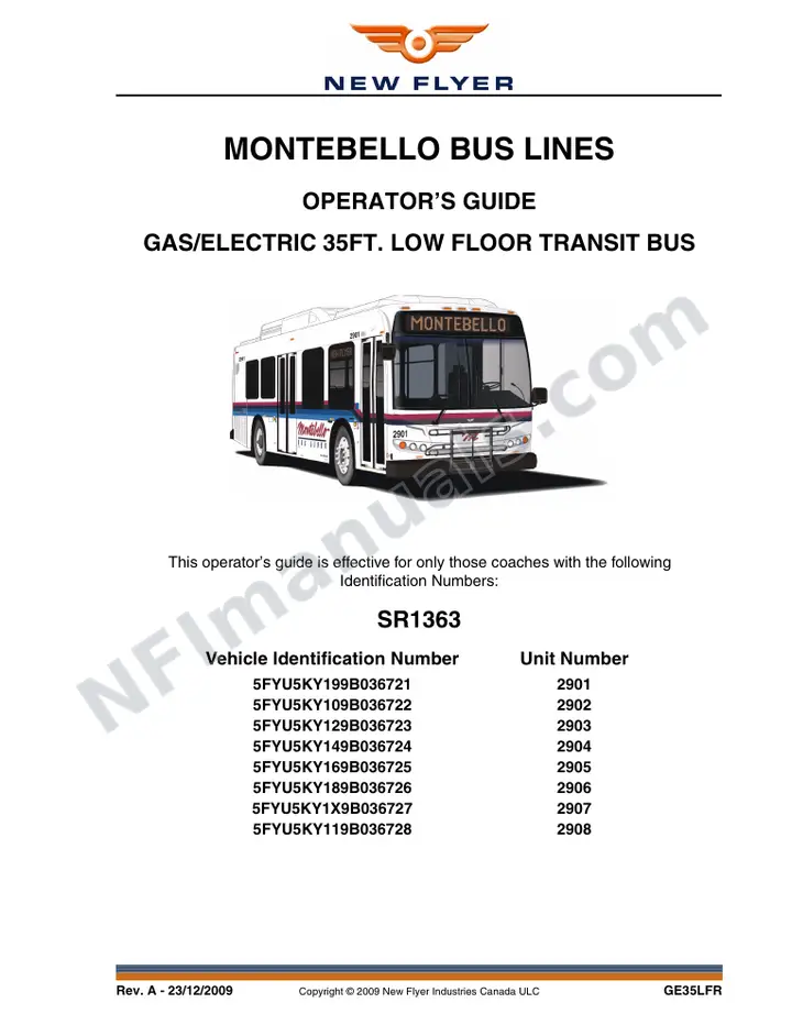 New Flyer GE35LFR Manual Package - City of Montebello included manual preview