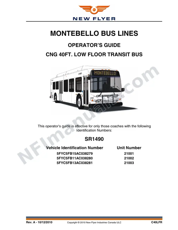 New Flyer C40LFR Manual Package - City of Montebello included manual preview