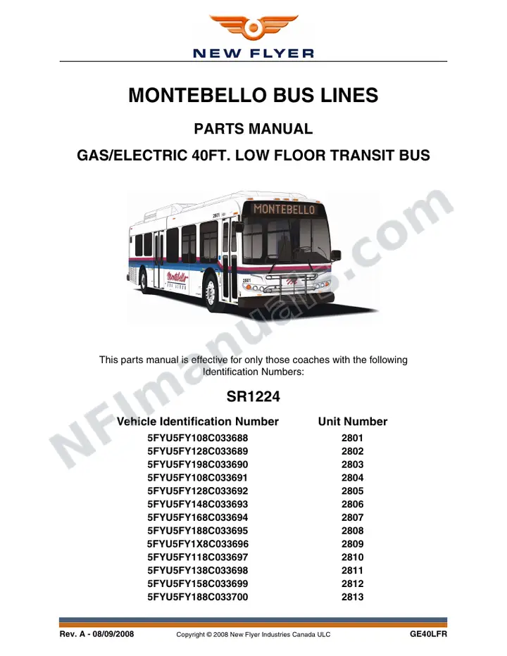 SR1224 Parts Manual, Montebello Bus Lines first-page preview