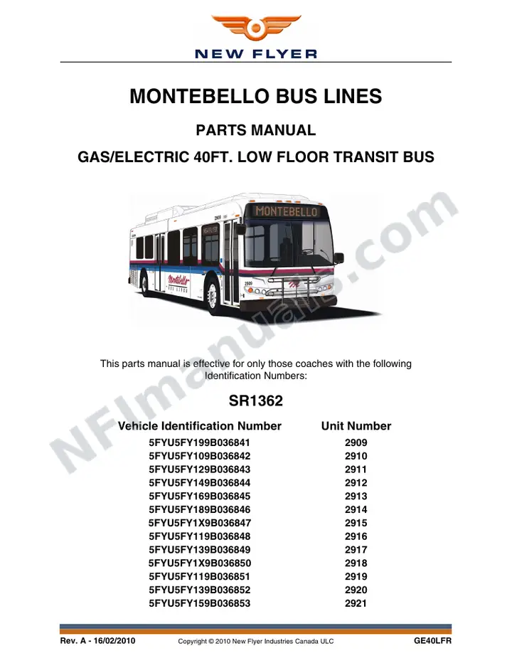 SR1362 Parts Manual, Montebello Bus Lines first-page preview