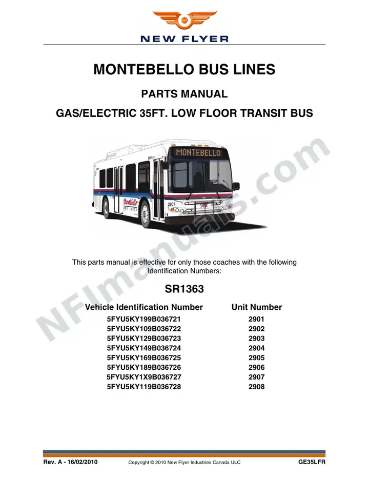 SR1363 Parts Manual, Montebello Bus Lines first-page preview