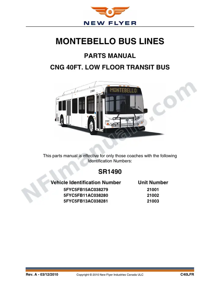 SR1490 Parts Manual, Montebello Bus Lines first-page preview