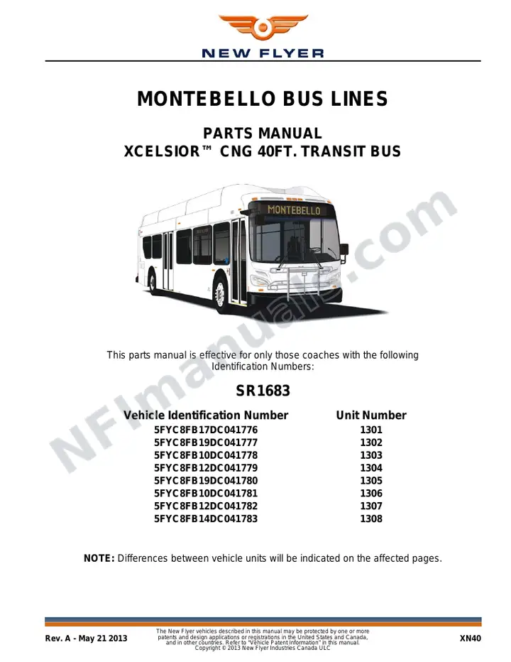 SR1683 Parts Manual, Montebello Bus Lines first-page preview