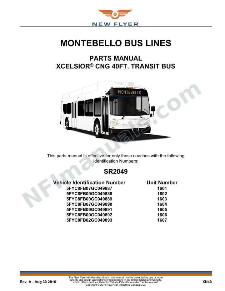 SR2049 Parts Manual, Montebello Bus Lines first-page preview