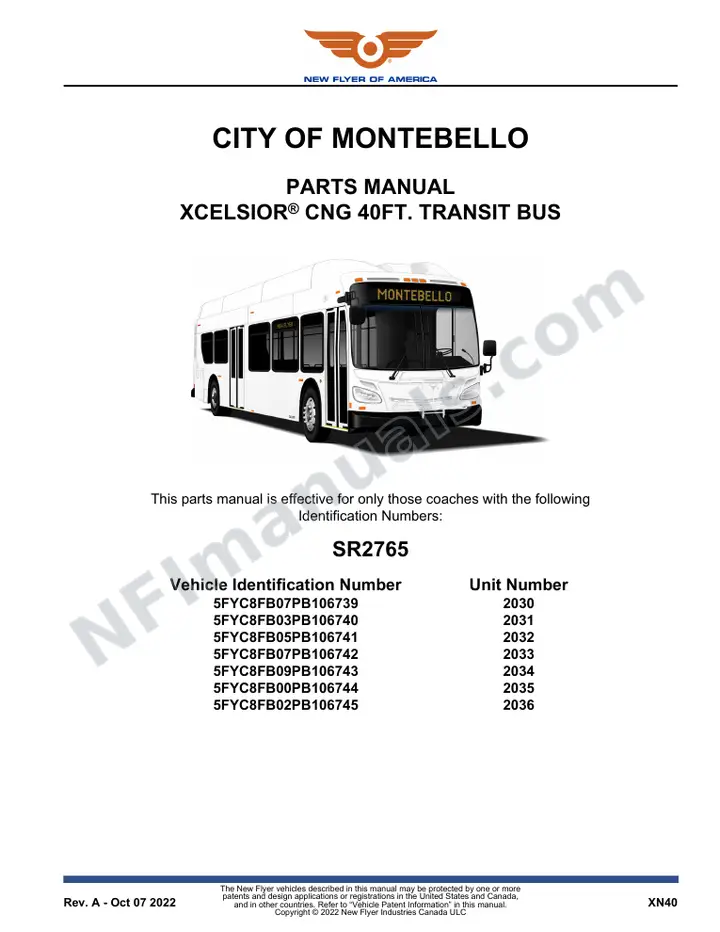SR2765 Parts Manual, City of Montebello first-page preview