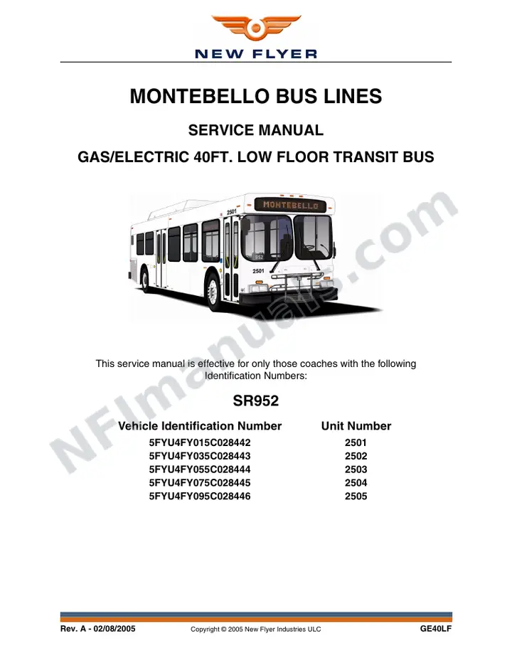 SR952 Service Manual, Montebello Bus Lines first-page preview