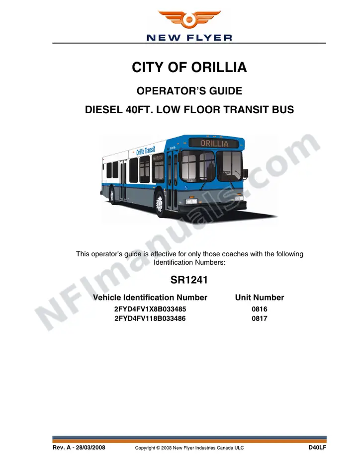 New Flyer D40LF Manual Package - City of Orillia included manual preview
