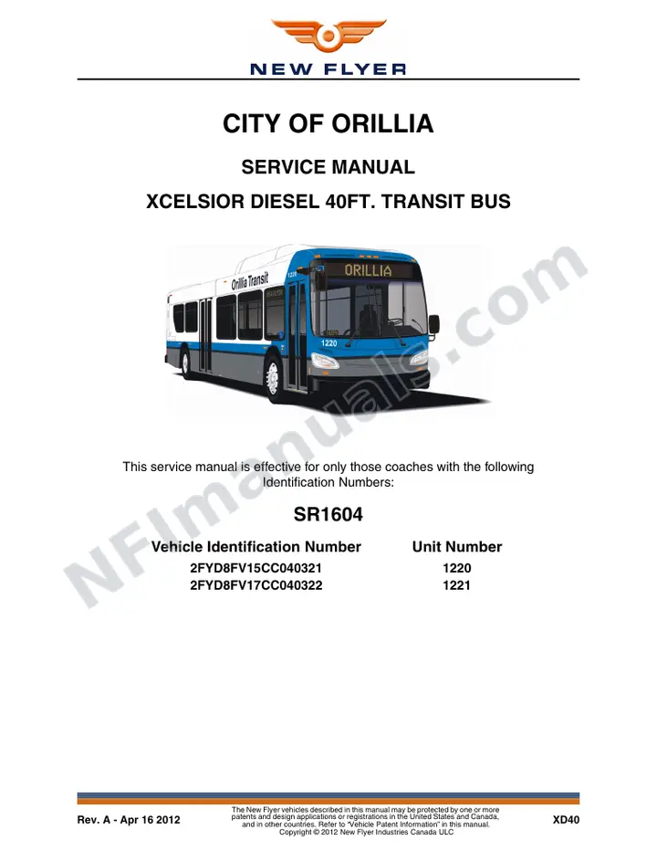 SR1604 Service Manual, City of Orillia first-page preview