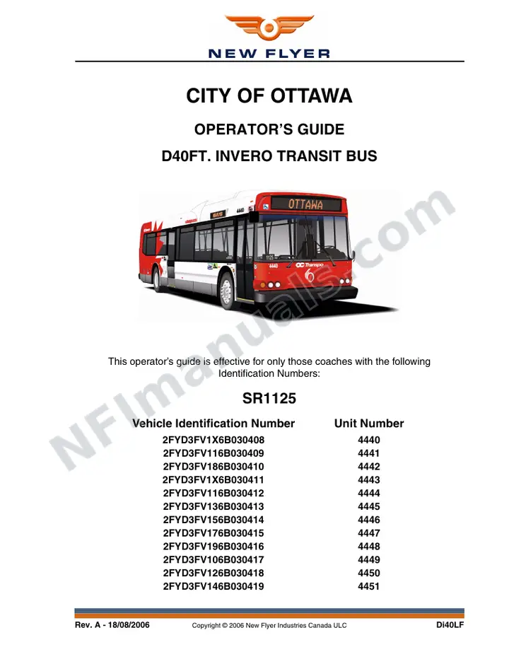 New Flyer D40i Manual Package - City of Ottawa included manual preview