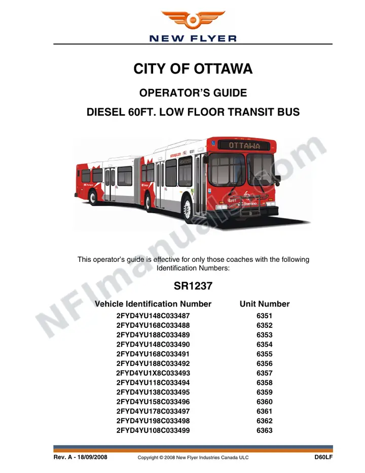 New Flyer D60LF Manual Package - City of Ottawa included manual preview