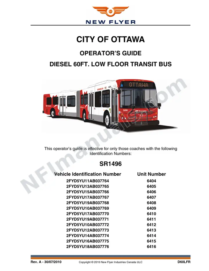 New Flyer D60LFR Manual Package - City of Ottawa included manual preview